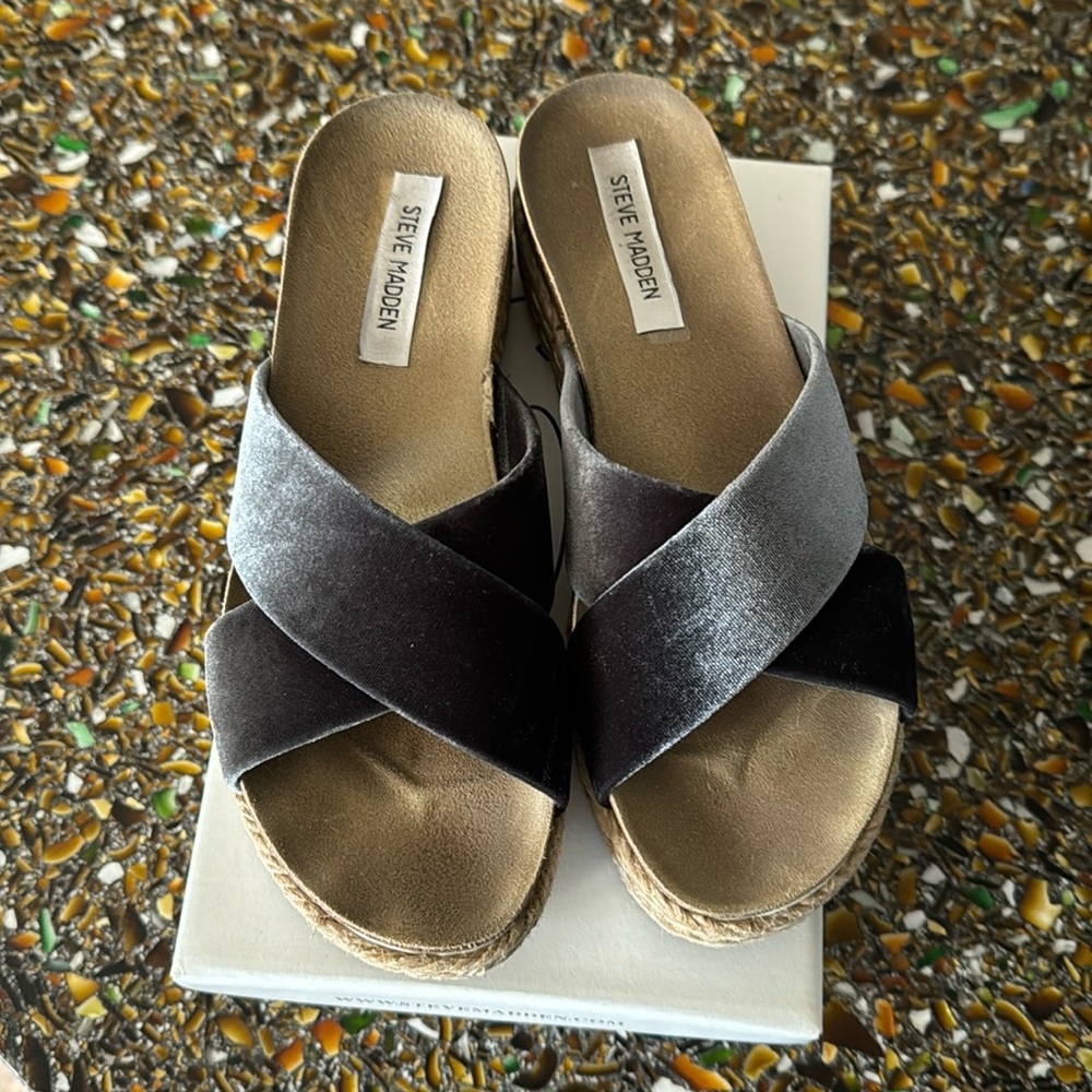 Platform Velvet Slides